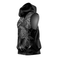 Hawaiian Mango Tribal Tattoo Sleeveless Hoodie Black White Pacific Traditional Pattern