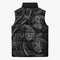 Hawaiian Mango Tribal Tattoo Sleeveless Puffer Jacket Black White Pacific Traditional Pattern