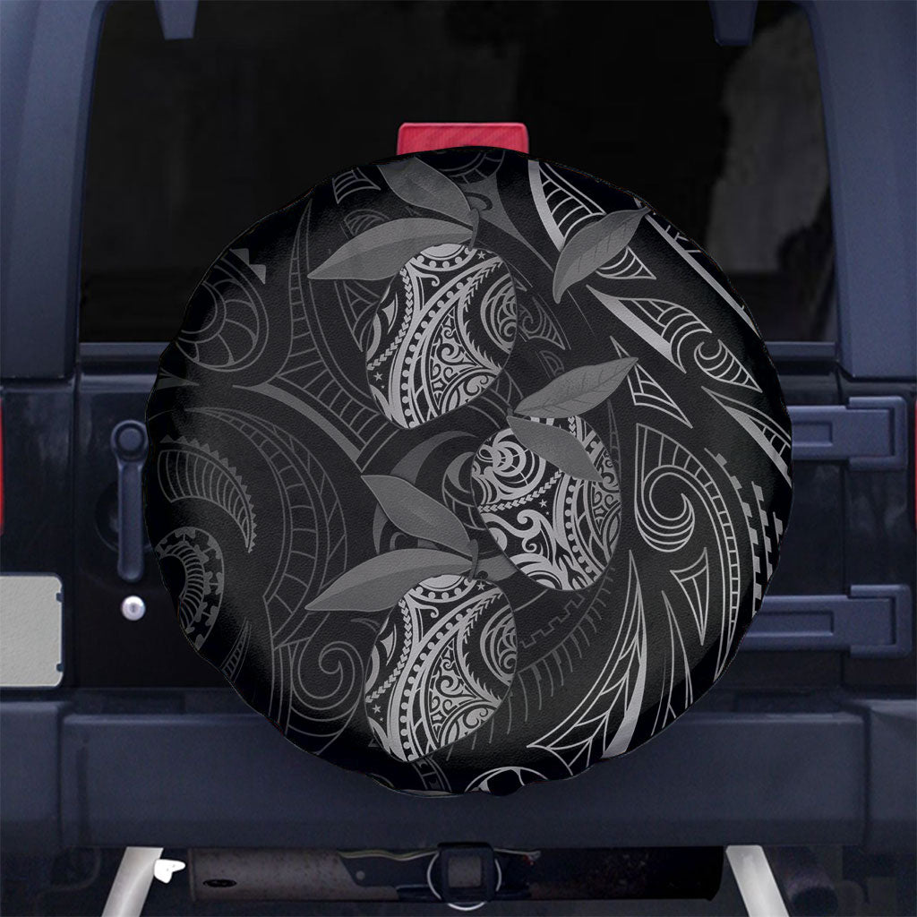 Hawaiian Mango Tribal Tattoo Spare Tire Cover Black White Pacific Traditional Pattern
