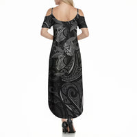 Hawaiian Mango Tribal Tattoo Summer Maxi Dress Black White Pacific Traditional Pattern