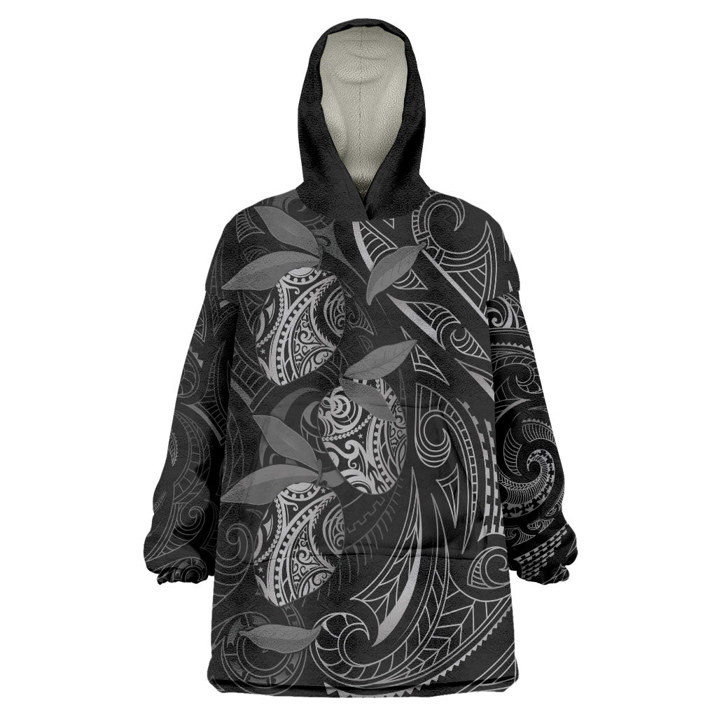 Hawaiian Mango Tribal Tattoo Wearable Blanket Hoodie Black White Pacific Traditional Pattern