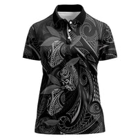 Hawaiian Mango Tribal Tattoo Women Polo Shirt Black White Pacific Traditional Pattern