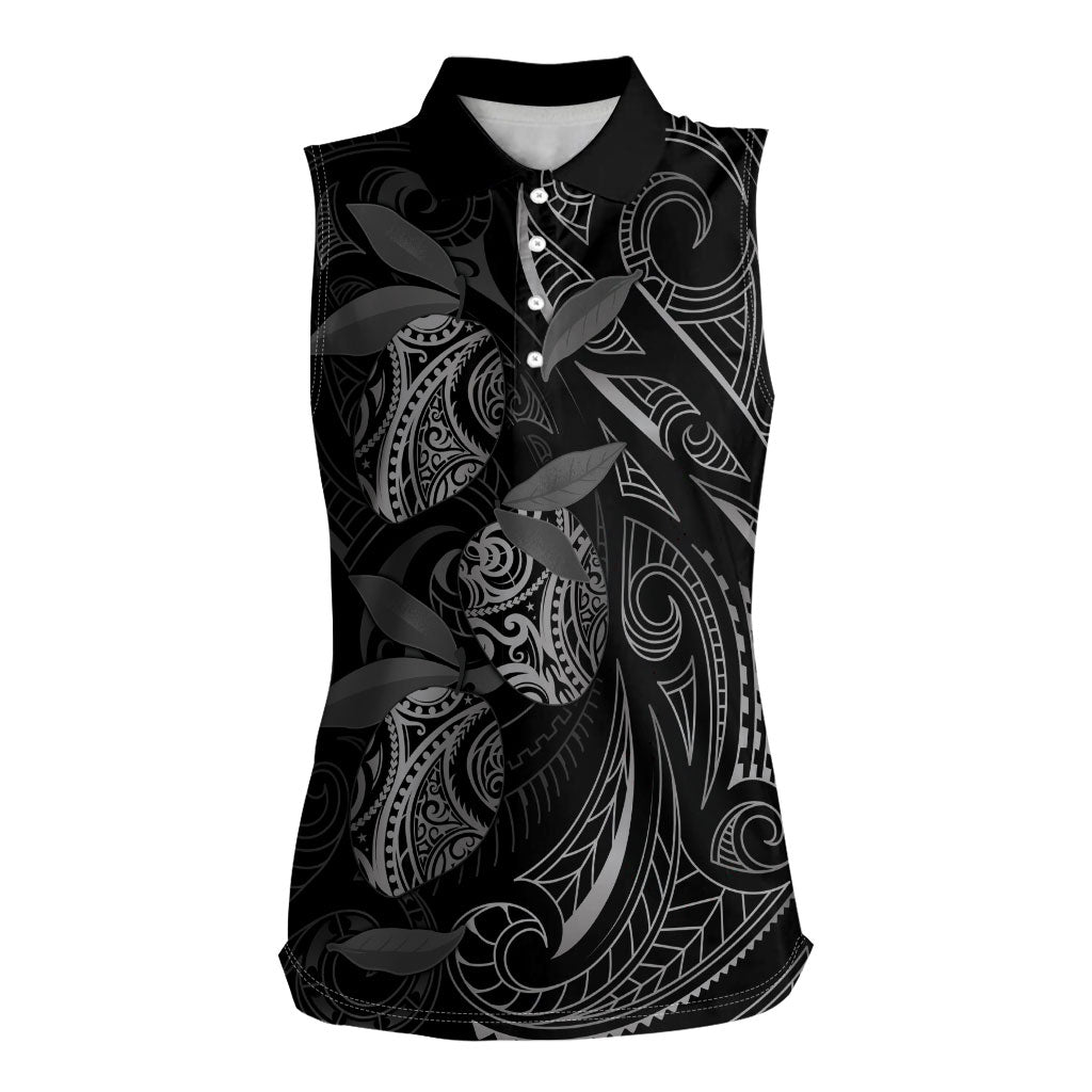 Hawaiian Mango Tribal Tattoo Women Sleeveless Polo Shirt Black White Pacific Traditional Pattern