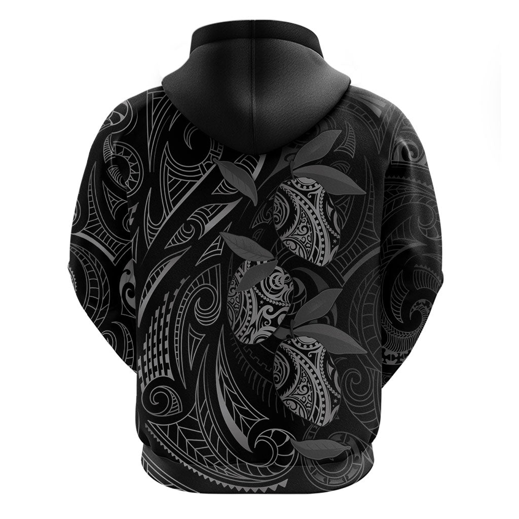 Hawaiian Mango Tribal Tattoo Zip Hoodie Black White Pacific Traditional Pattern