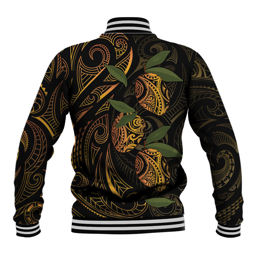 Hawaiian Mango Tribal Tattoo Baseball Jacket Gold Pacific Traditional Pattern