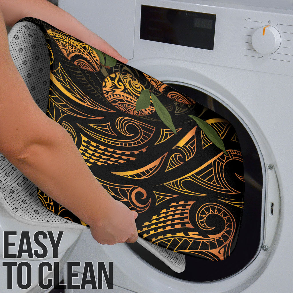 Hawaiian Mango Tribal Tattoo Bathroom Set Gold Pacific Traditional Pattern