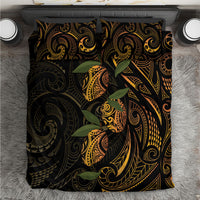 Hawaiian Mango Tribal Tattoo Bedding Set Gold Pacific Traditional Pattern