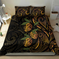 Hawaiian Mango Tribal Tattoo Bedding Set Gold Pacific Traditional Pattern