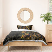 Hawaiian Mango Tribal Tattoo Bedding Set Gold Pacific Traditional Pattern