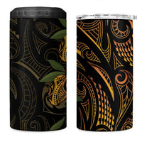 Hawaiian Mango Tribal Tattoo 4 in 1 Can Cooler Tumbler Gold Pacific Traditional Pattern