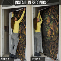 Hawaiian Mango Tribal Tattoo Door Cover Gold Pacific Traditional Pattern