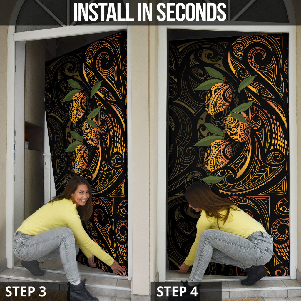 Hawaiian Mango Tribal Tattoo Door Cover Gold Pacific Traditional Pattern