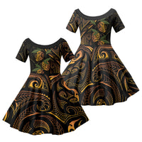 Hawaiian Mango Tribal Tattoo Family Matching Puletasi and Hawaiian Shirt Gold Pacific Traditional Pattern