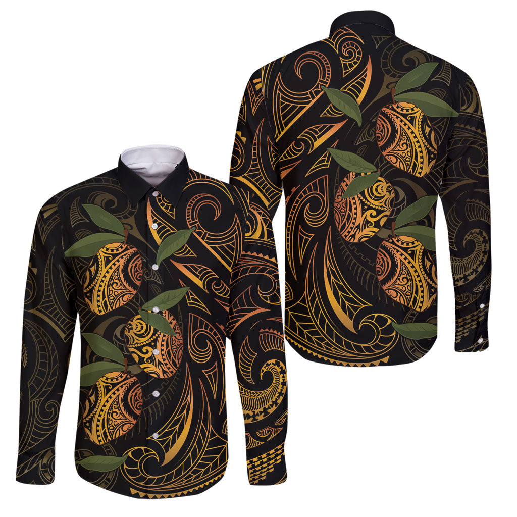 Hawaiian Mango Tribal Tattoo Family Matching Short Sleeve Bodycon Dress and Hawaiian Shirt Gold Pacific Traditional Pattern