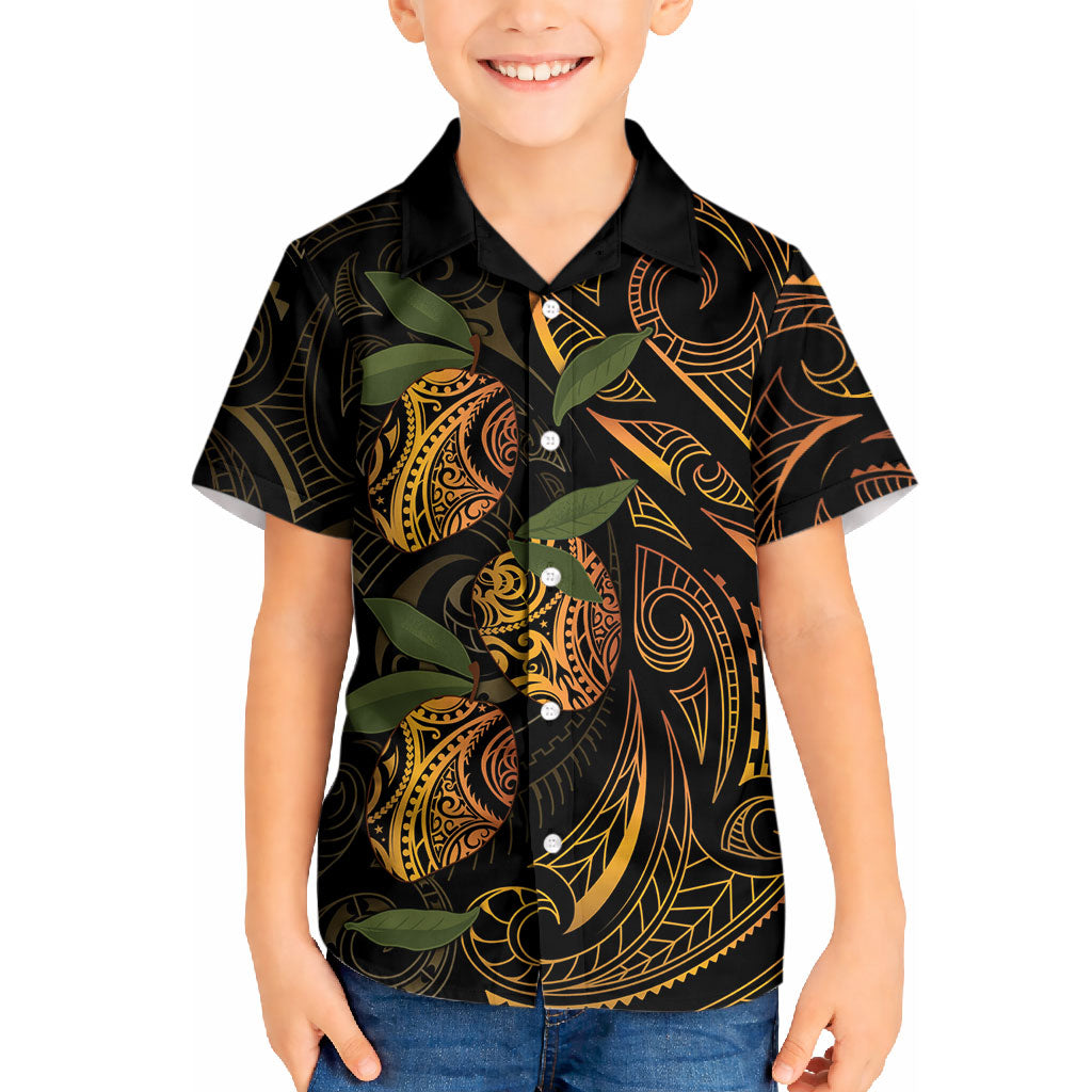 Hawaiian Mango Tribal Tattoo Kid Hawaiian Shirt Gold Pacific Traditional Pattern