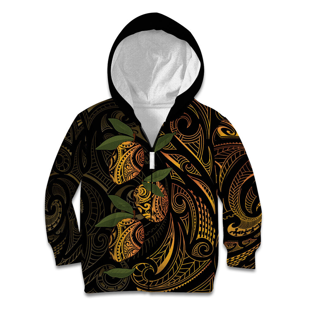 Hawaiian Mango Tribal Tattoo Kid Hoodie Gold Pacific Traditional Pattern