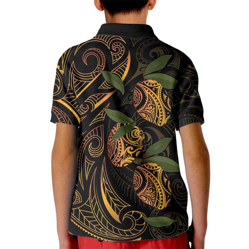 Hawaiian Mango Tribal Tattoo Kid Polo Shirt Gold Pacific Traditional Pattern