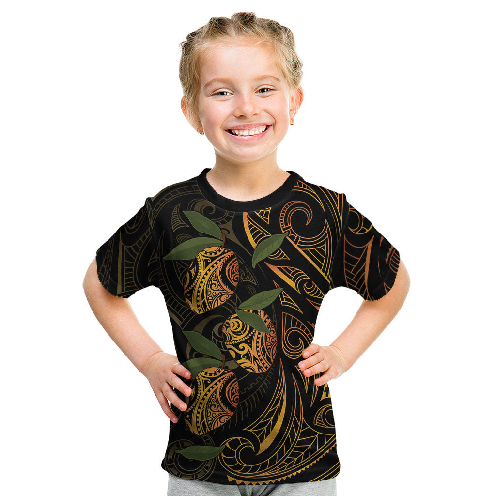 Hawaiian Mango Tribal Tattoo Kid T Shirt Gold Pacific Traditional Pattern