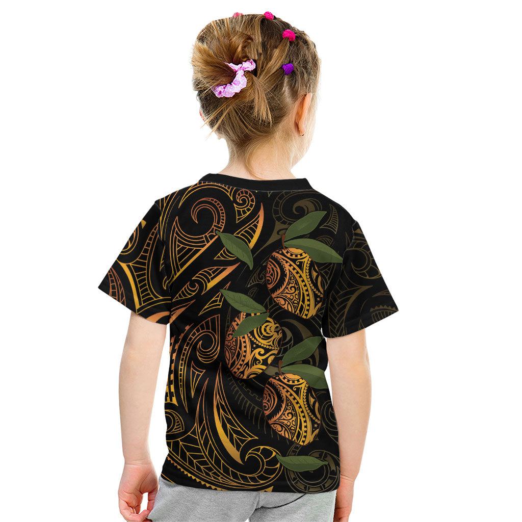 Hawaiian Mango Tribal Tattoo Kid T Shirt Gold Pacific Traditional Pattern