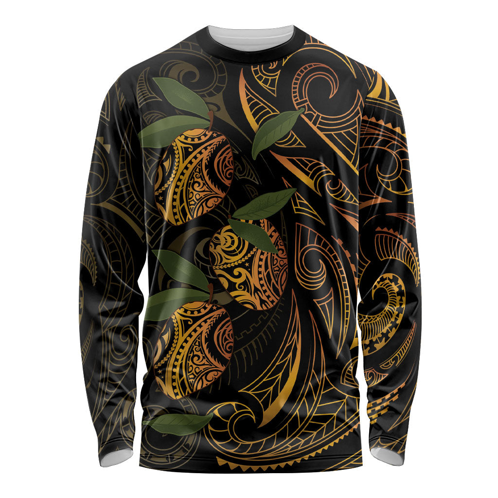 Hawaiian Mango Tribal Tattoo Long Sleeve Shirt Gold Pacific Traditional Pattern