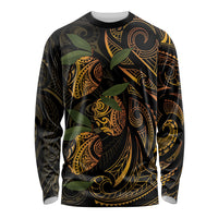 Hawaiian Mango Tribal Tattoo Long Sleeve Shirt Gold Pacific Traditional Pattern