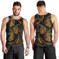 Hawaiian Mango Tribal Tattoo Men Tank Top Gold Pacific Traditional Pattern