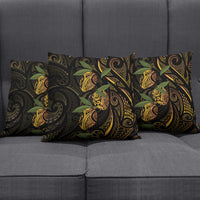 Hawaiian Mango Tribal Tattoo Pillow Cover Gold Pacific Traditional Pattern