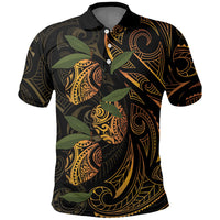 Hawaiian Mango Tribal Tattoo Polo Shirt Gold Pacific Traditional Pattern