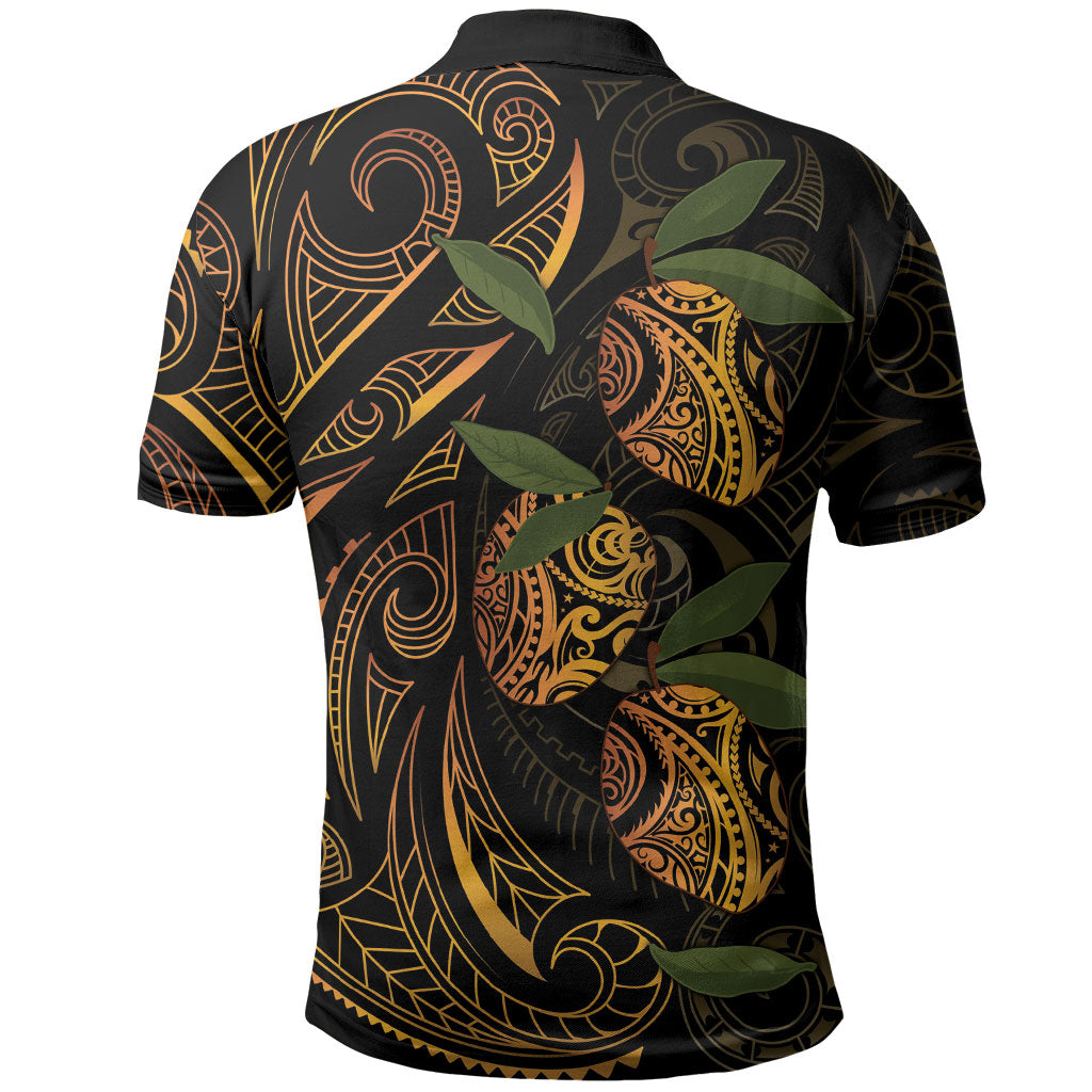 Hawaiian Mango Tribal Tattoo Polo Shirt Gold Pacific Traditional Pattern