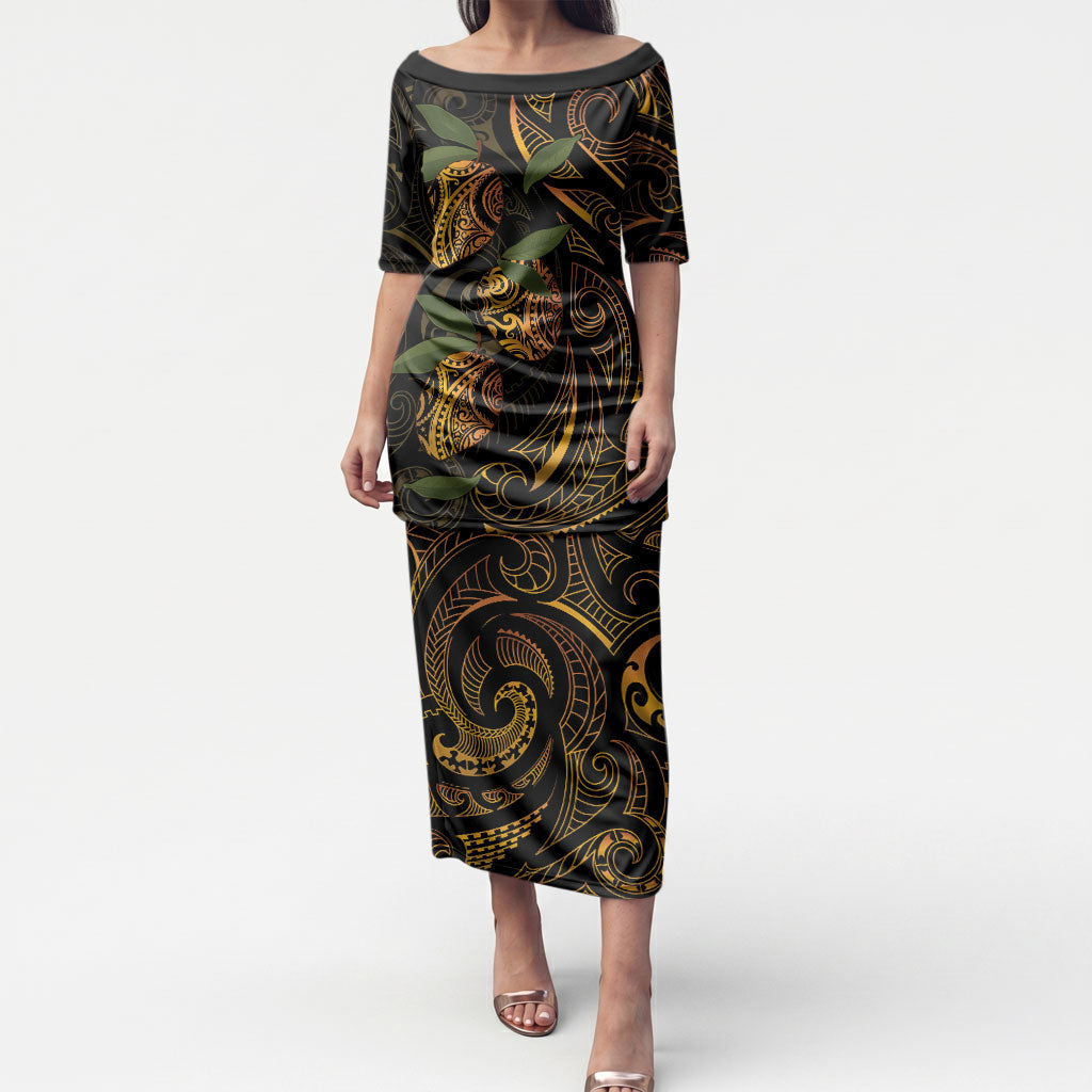 Hawaiian Mango Tribal Tattoo Puletasi Gold Pacific Traditional Pattern