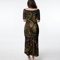 Hawaiian Mango Tribal Tattoo Puletasi Gold Pacific Traditional Pattern