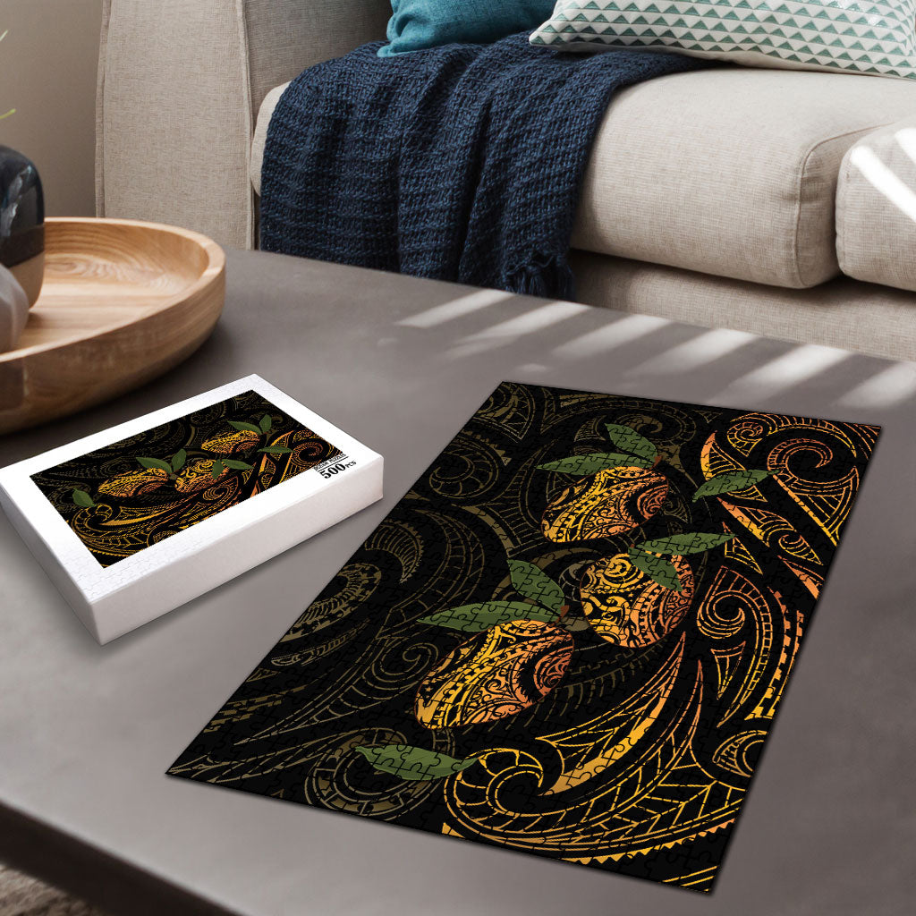 Hawaiian Mango Tribal Tattoo Puzzle Gold Pacific Traditional Pattern