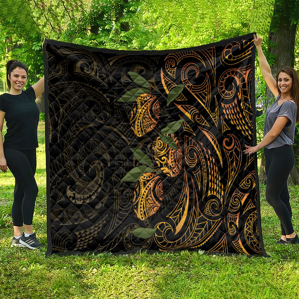 Hawaiian Mango Tribal Tattoo Quilt Gold Pacific Traditional Pattern