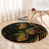 Hawaiian Mango Tribal Tattoo Round Carpet Gold Pacific Traditional Pattern