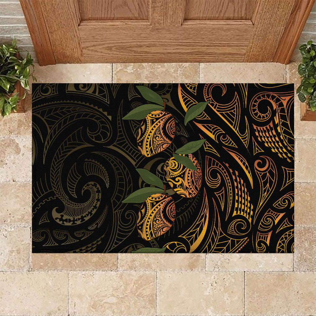 Hawaiian Mango Tribal Tattoo Rubber Doormat Gold Pacific Traditional Pattern