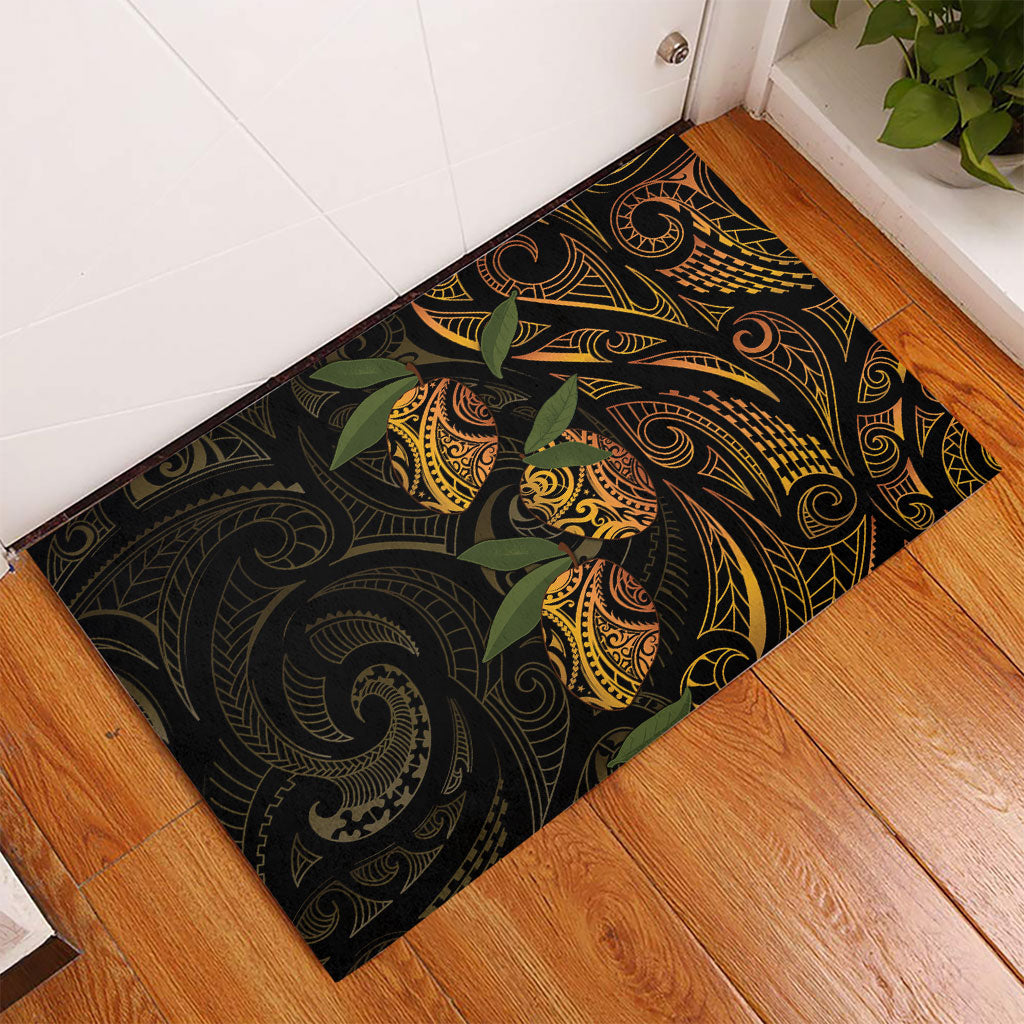 Hawaiian Mango Tribal Tattoo Rubber Doormat Gold Pacific Traditional Pattern