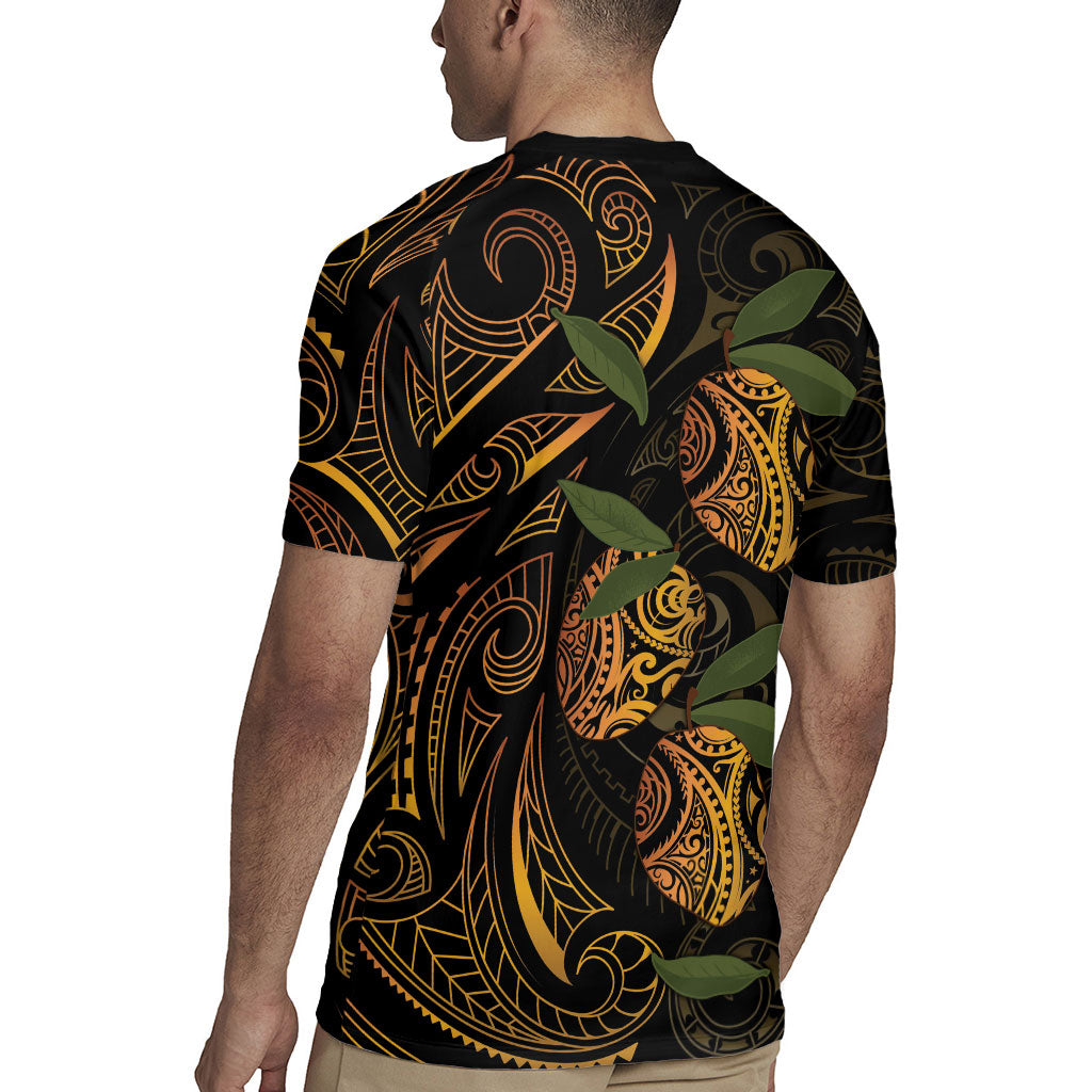 Hawaiian Mango Tribal Tattoo Rugby Jersey Gold Pacific Traditional Pattern