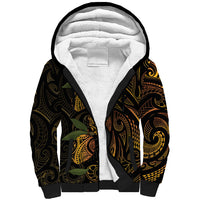 Hawaiian Mango Tribal Tattoo Sherpa Hoodie Gold Pacific Traditional Pattern