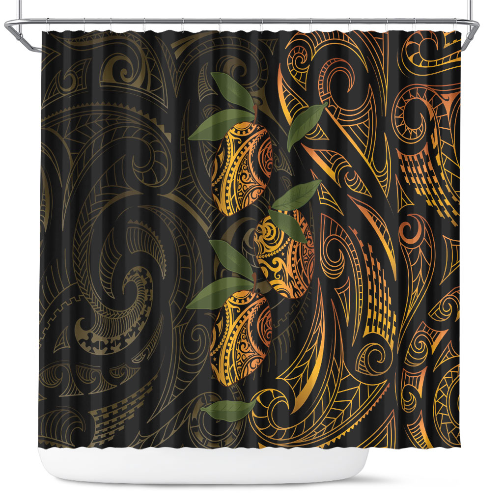 Hawaiian Mango Tribal Tattoo Shower Curtain Gold Pacific Traditional Pattern