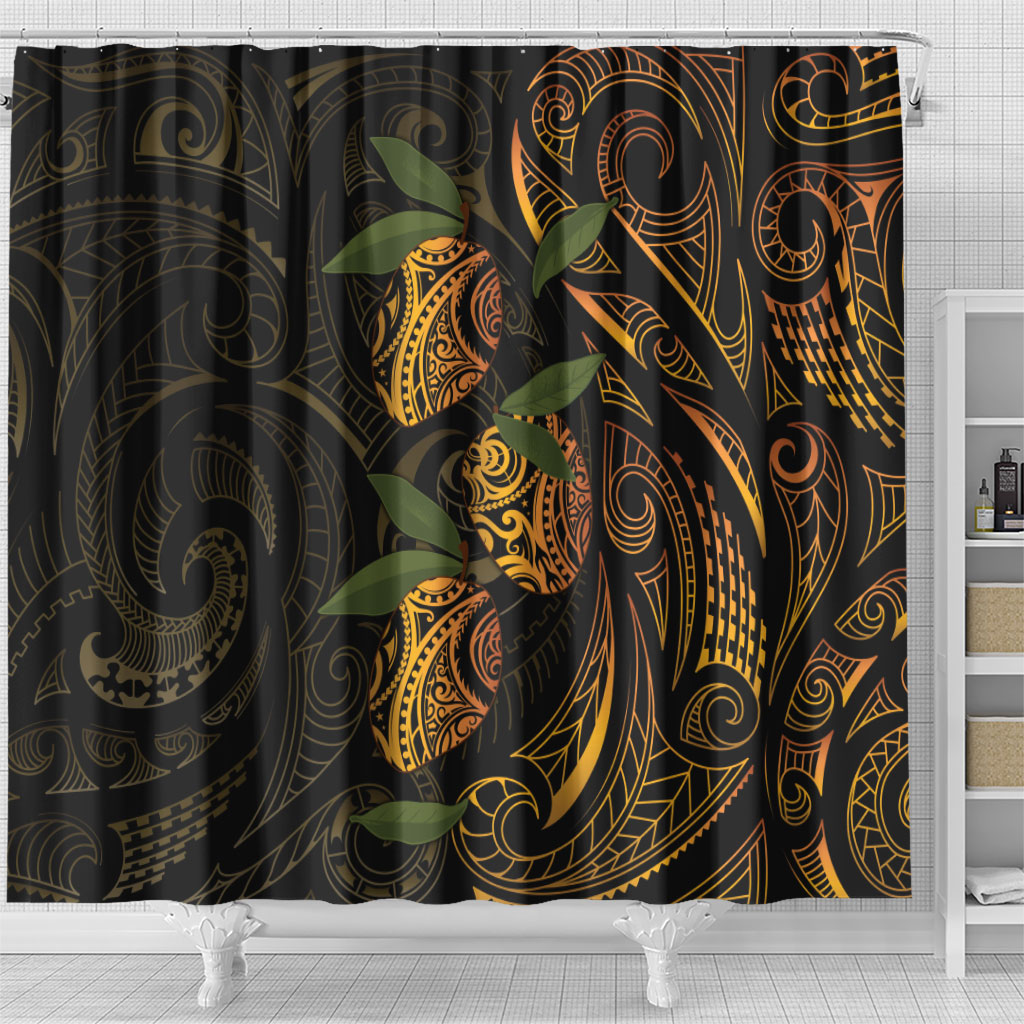 Hawaiian Mango Tribal Tattoo Shower Curtain Gold Pacific Traditional Pattern