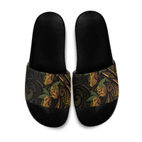 Hawaiian Mango Tribal Tattoo Slide Sandals Gold Pacific Traditional Pattern