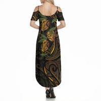 Hawaiian Mango Tribal Tattoo Summer Maxi Dress Gold Pacific Traditional Pattern