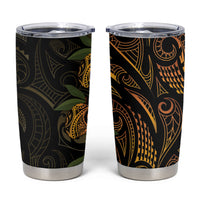 Hawaiian Mango Tribal Tattoo Tumbler Cup Gold Pacific Traditional Pattern