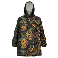 Hawaiian Mango Tribal Tattoo Wearable Blanket Hoodie Gold Pacific Traditional Pattern