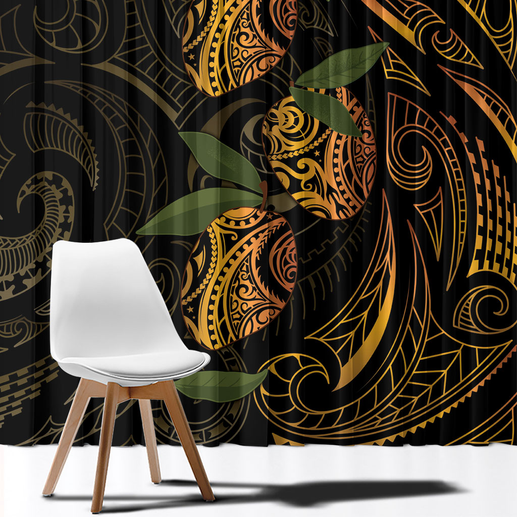 Hawaiian Mango Tribal Tattoo Window Curtain Gold Pacific Traditional Pattern