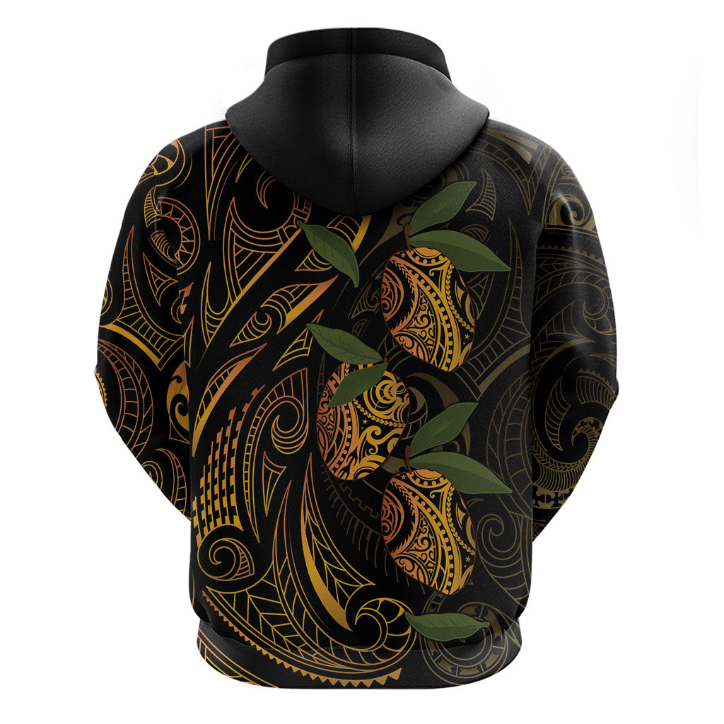 Hawaiian Mango Tribal Tattoo Zip Hoodie Gold Pacific Traditional Pattern