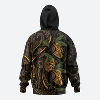 Hawaiian Mango Tribal Tattoo Zip Hoodie Gold Pacific Traditional Pattern