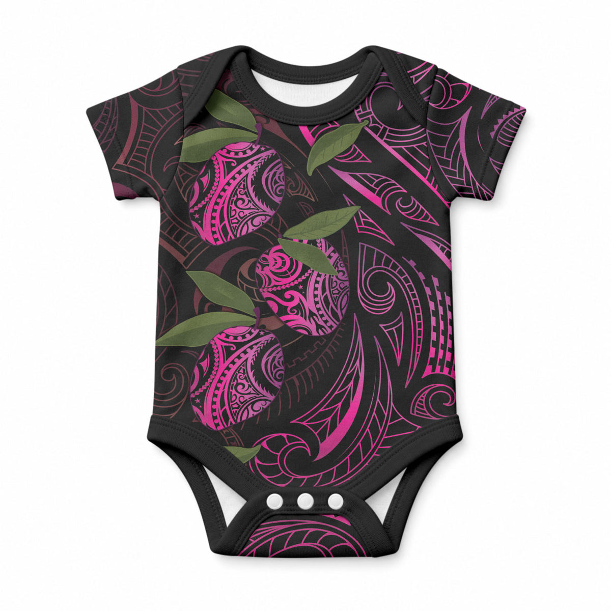 Hawaiian Mango Tribal Tattoo Baby Onesie Pink Pacific Traditional Pattern LT9 Pink - Polynesian Pride
