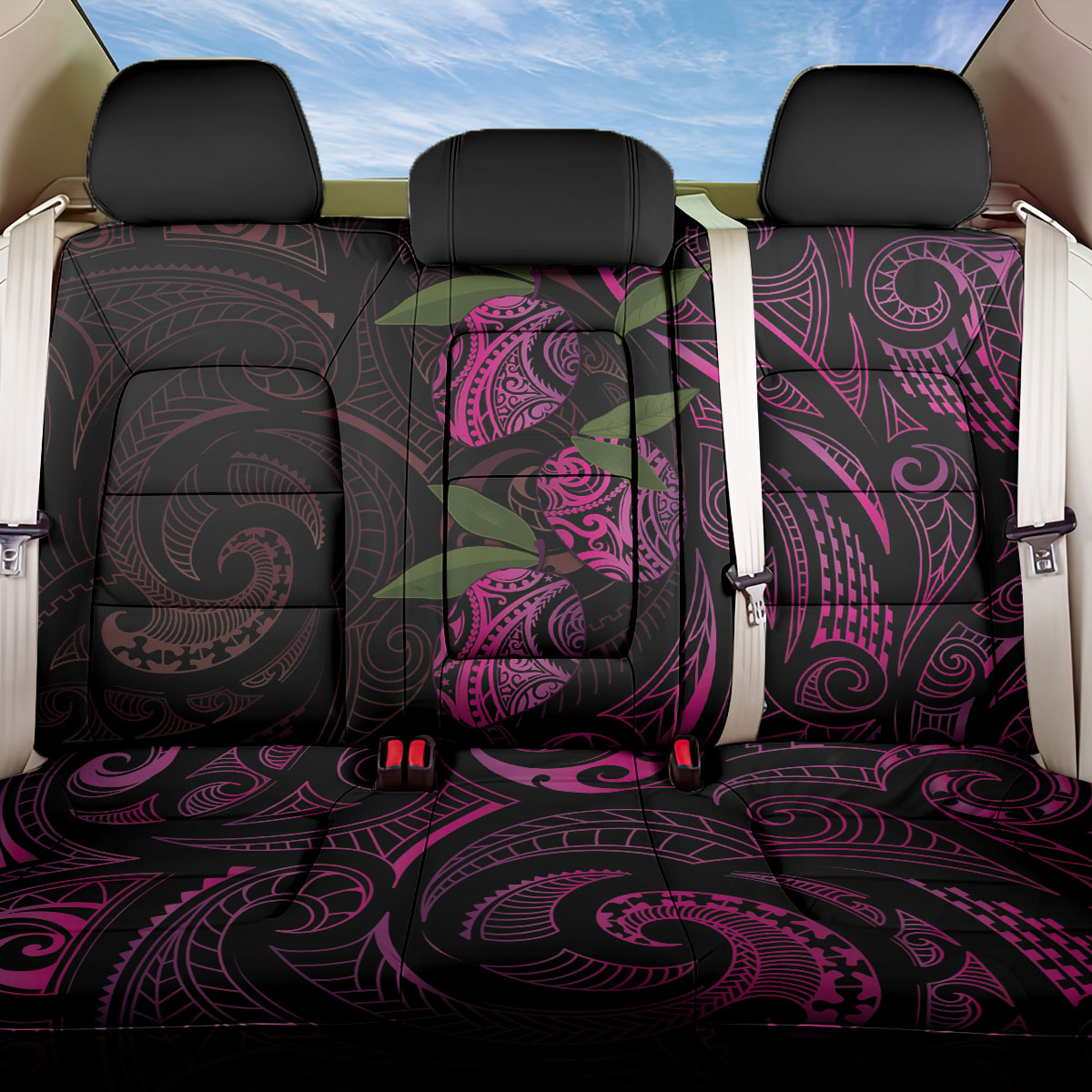 Hawaiian Mango Tribal Tattoo Back Car Seat Cover Pink Pacific Traditional Pattern