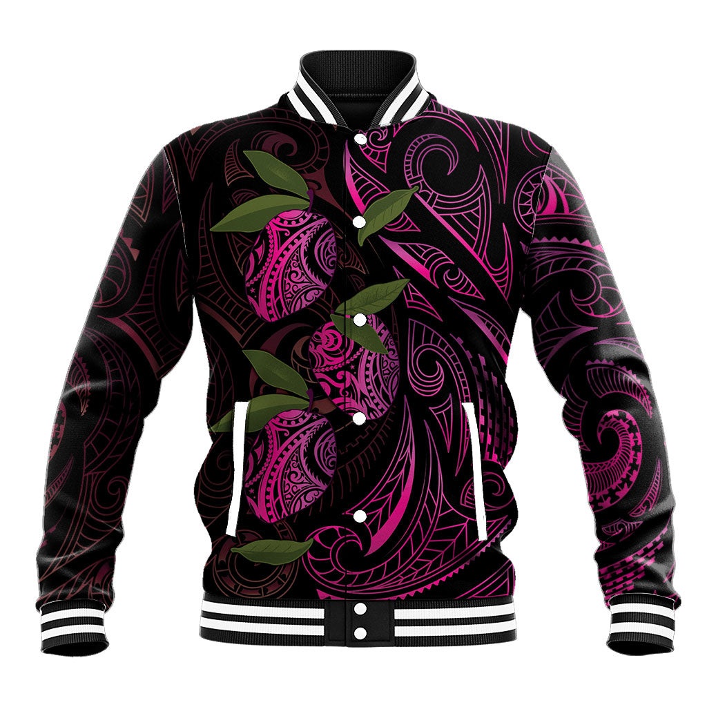 Hawaiian Mango Tribal Tattoo Baseball Jacket Pink Pacific Traditional Pattern